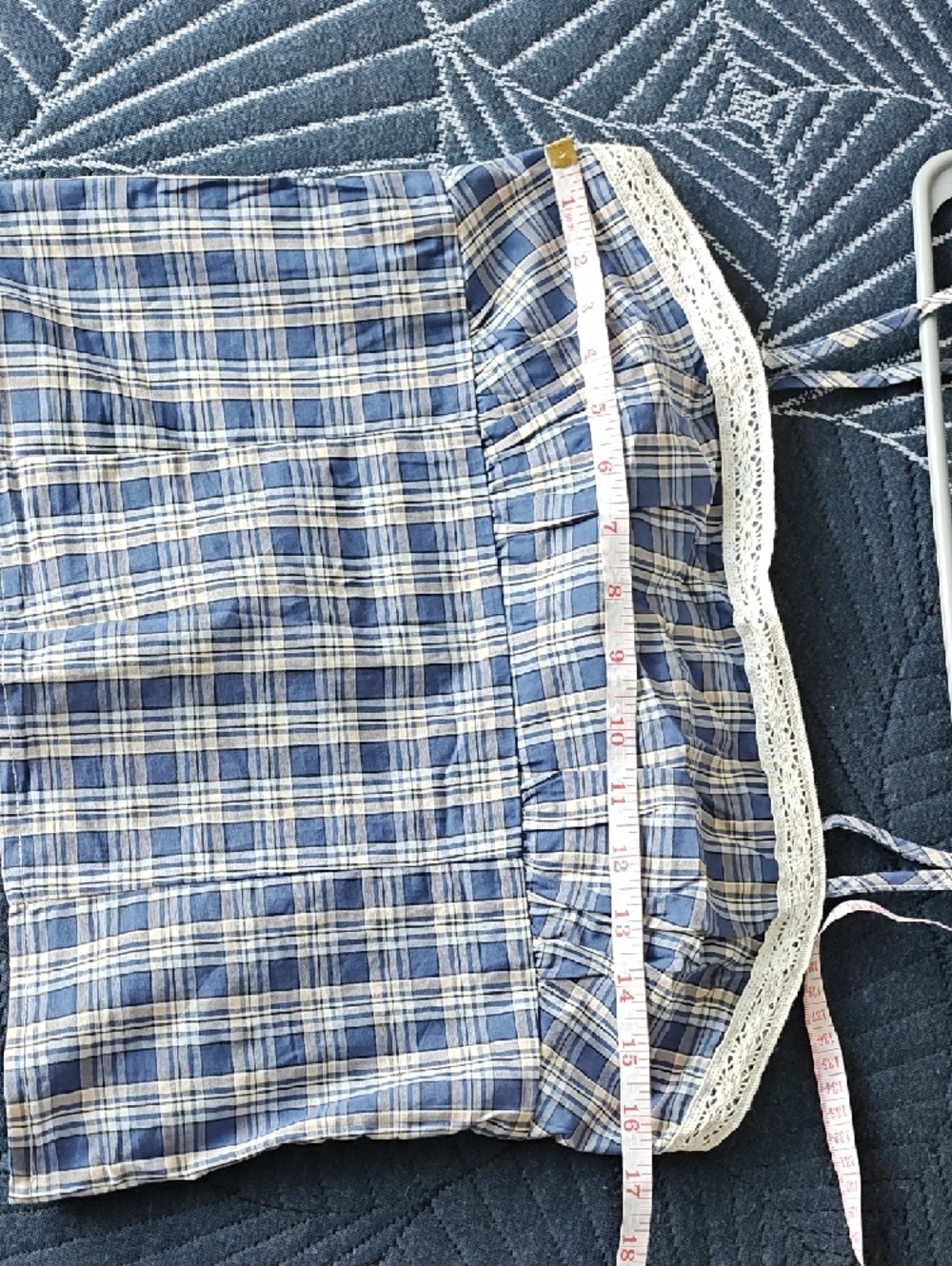 Blue Plaid Spaghetti-Strap Top with Lace Trim - Picture 6 of 6